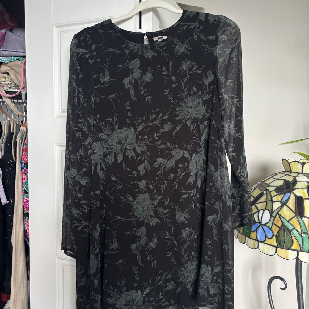 Floral Black and Green Dress